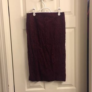Maroon lace pencil skirt